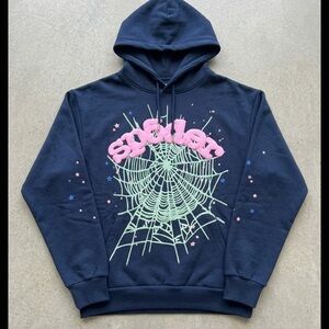 Navy Blue Spider Web Graphic Hoodie Set